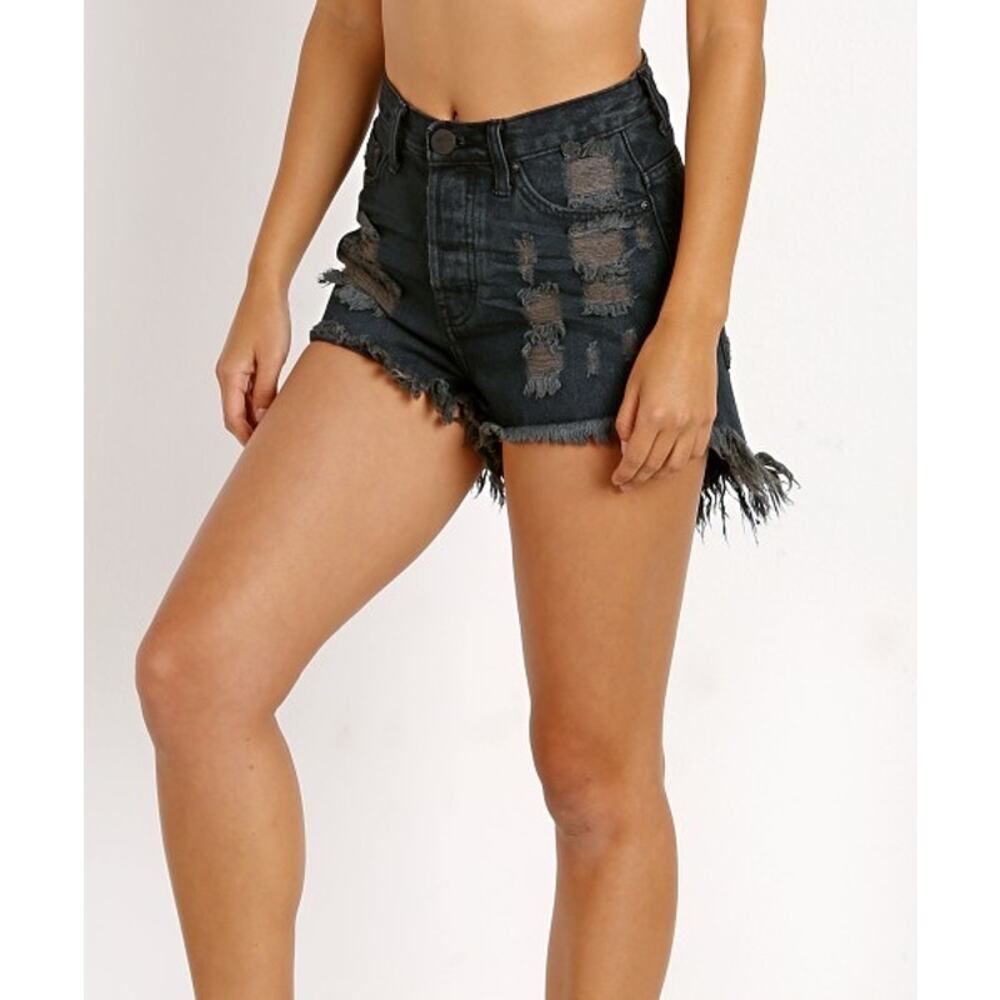 One Teaspoon Fox Black High Waist Distress Cowgirl Core Bonita Women Denim Short